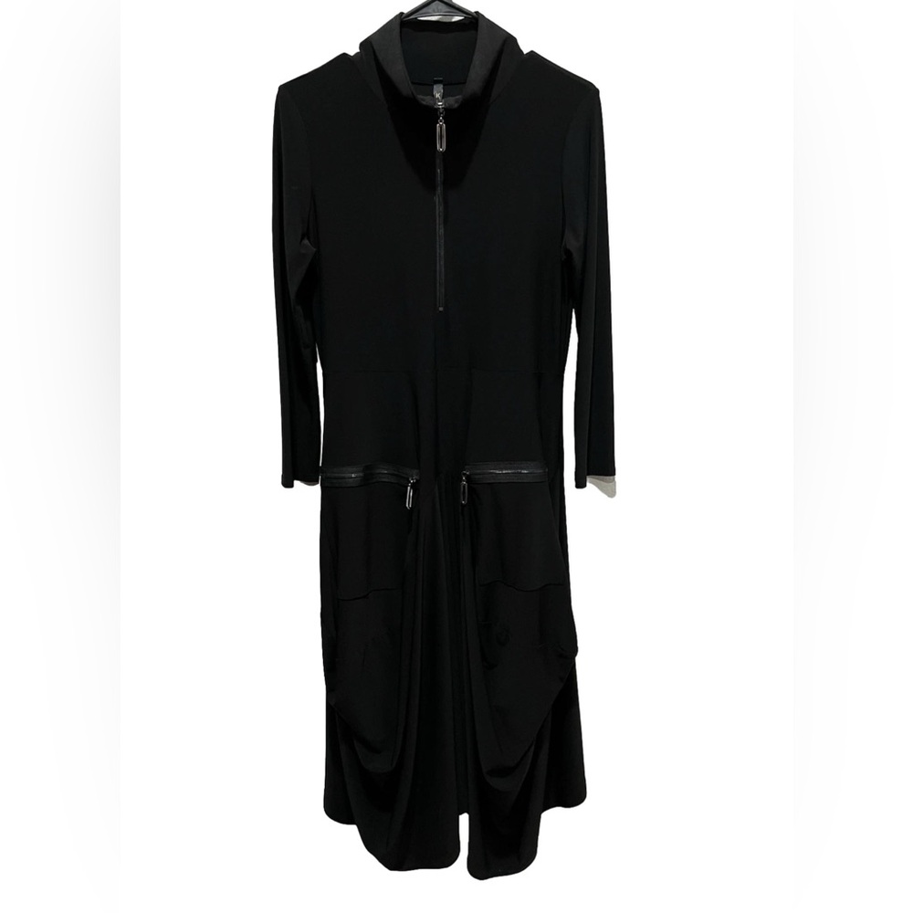 Ic By Connie K Women’s Black Zip Dress With Pockets Size Small Lagenlook Bubble